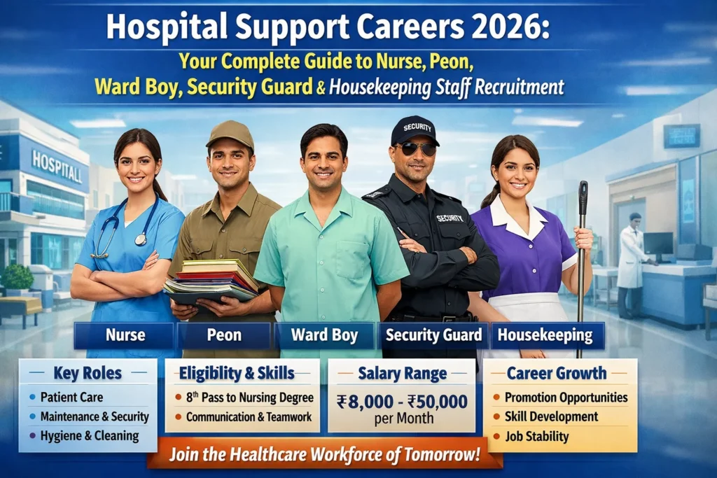 Hospital Support Careers 2026: Your Complete Guide to Nurse, Peon, Ward Boy, Security Guard & Housekeeping Staff Recruitment Hospital Support Careers 2026: Your Complete Guide to Nurse, Peon, Ward Boy, Security Guard & Housekeeping Staff Recruitment
